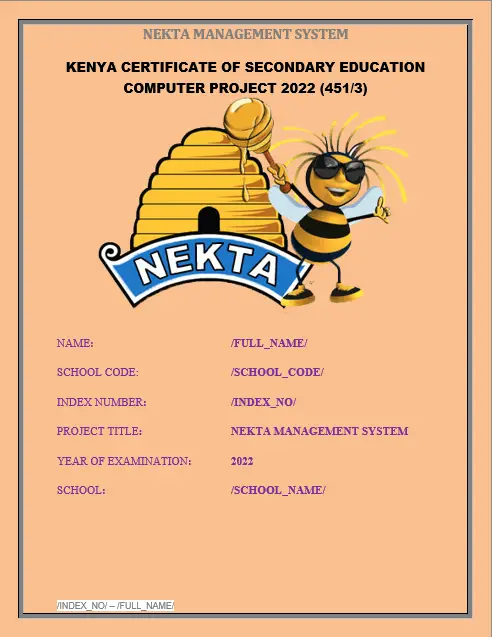 kcse computer project documentation 2022 nekta management system